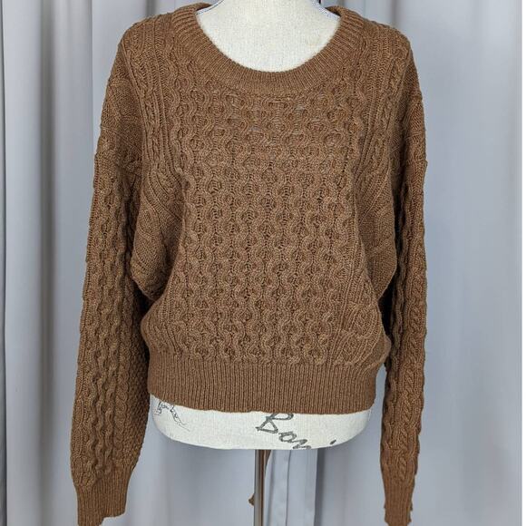 Beige Botany Cable Knit Open Back Wool Blend Sweater Brown Size Small - Picture 13 of 13